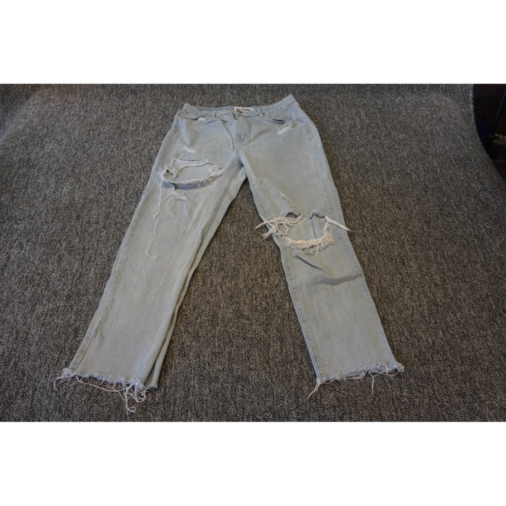 Refuge Denim 90's Straight Jeans Womens 11 Blue Denim Cotton Distressed Raw Hem
